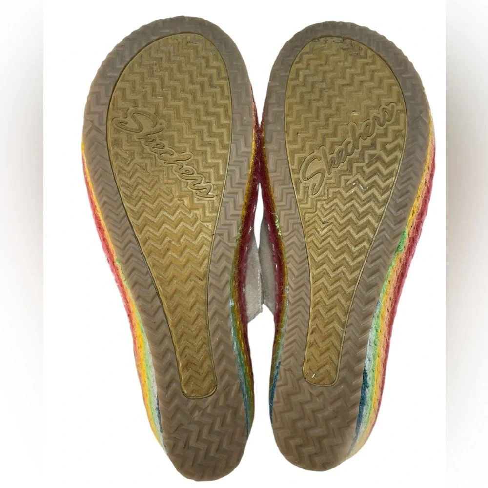 Skechers Cali Brit Luxe Foam Festival Daisy Rainbow Wedge Espadrille Size 10